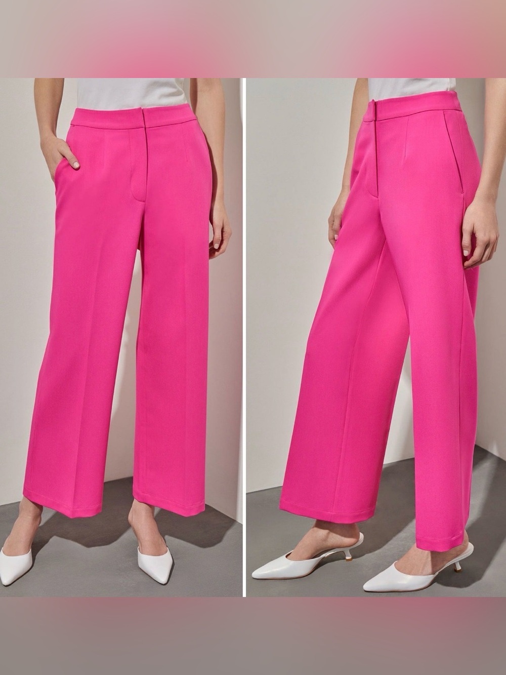 Ming Wang Wide Leg Pants (Bright Pink)